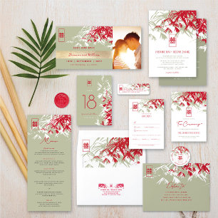 Convite Red & Moss Cinza Bamboo deixa RSVP de Casamento Ch