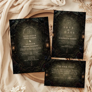 Cartão RSVP Casamento na Floresta Gótica Encantada