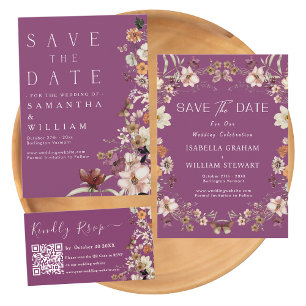 Cartão De Informações Boho Wildflower Rustic Berry Purple Casamento Rsvp