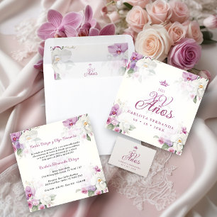 Porta-copo De Papel Quadrado Fortaleza Mis XV Años Chaves de Orquídea Floral Es