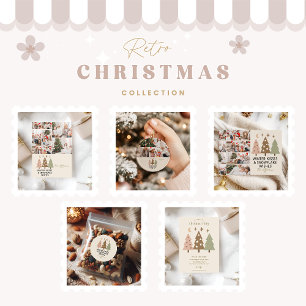 Cartão De Festividades 3 Foto Retro Winter Kisses & Snowflake Wish