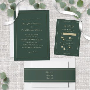 Convite Elegante Script Esmeralda Verde Dourado Casamentos