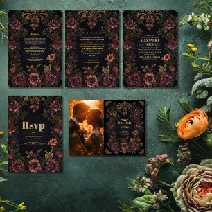 Convite Casamento Gótico Floral Floral Vitoriano Real