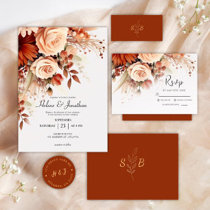 Cartão De Agradecimento Terracotta Floral Botânica Moderna Casamento