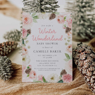 Convite Oh, Chá de fraldas de Menina Rosa de inverno