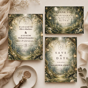Cartão De Agradecimento Casamento Encantado na Floresta Encantada