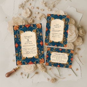 Convite Casamento Floral Barroco Vintage