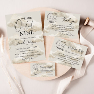 Convite Na Nuvem 9 Beige Watercolor Sky Chá de fraldas