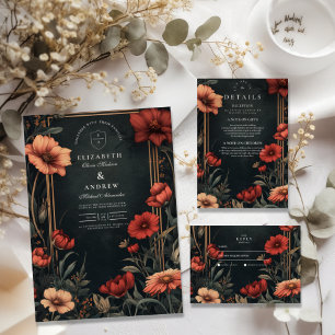 Cartão De Agradecimento Casamento Floral Clássico de Arte Nouveau