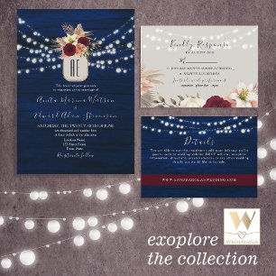 Convite Luzes de Corda de Madeira Rústica Código QR de Cas