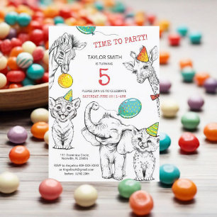 Convite Convidar 5 aniversário com um animal engraçado e f