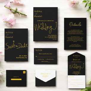 Cartão RSVP Simples Casamento Chic Dourado E Preto Elegante