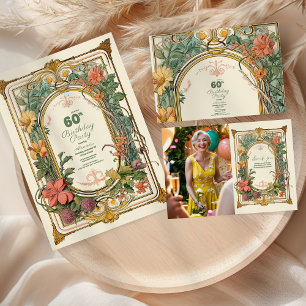 Convite Vintage Floral Art Nouveau 60º Aniversário