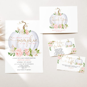 Convite Blush floral Pequeno abóbora no primeiro aniversár