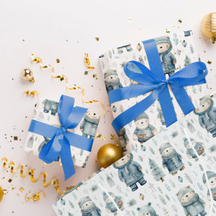 Papel De Presente Padrão do Urso de Teddy de inverno bonito