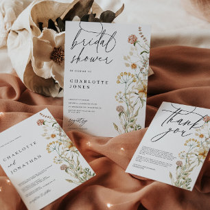 Convite Casamento com Código QR Mínimo de Boho Wildflower