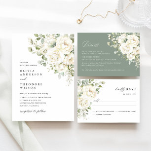 Cartão De Informações Alojamento de Casamento Floral Branco Verde Salvia