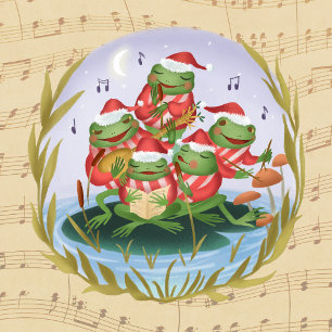 Cartão De Festividades Rãs de Música de Natal