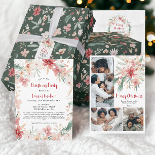 Papel De Presente Vinho verde macio de água elegante Natal Floral