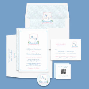 Adesivo Redondo Favor bonito De Casamento De Monograma Azul E Rosa