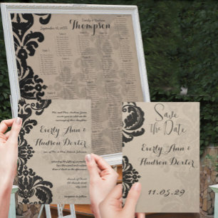 Convite Romantic Eiffel Tower Shadows Damask Wedding