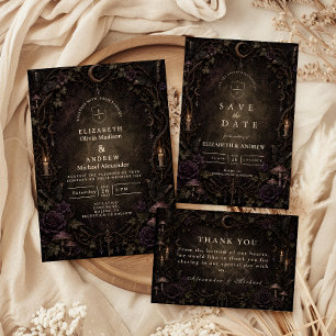 Cartão De Agradecimento Casamento Floresta Gótica da Lua Mística