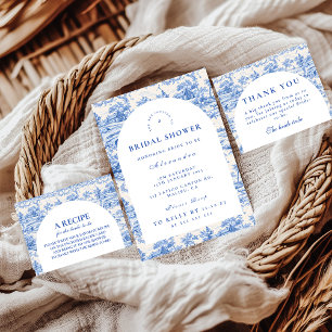 Convite Chuva de presentes de noiva em Toile azul francês 