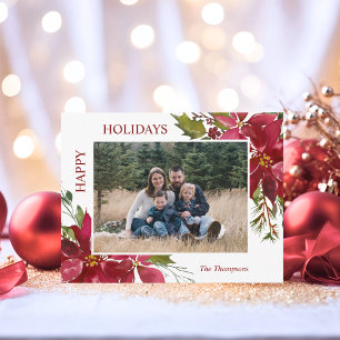 Adesivo Redondo Felizes Feriados de Natal da Poinsettia Vermelha E