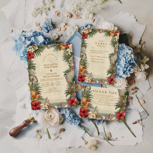 Convite Casamento Tropical Hibiscus Seashell