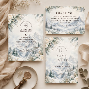 Convite Casamento Romântico de Inverno na Montanha