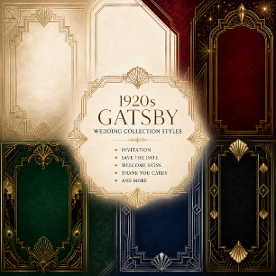 Convite Ouro Preto Opulência de Casamento Gatsby anos 1920