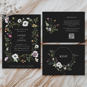 Cartão RSVP Flores Botânicas Escuras   Casamento Elegante