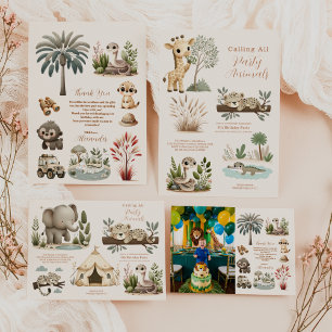 Convite Chamando todos os animais de festa Safari Zoo Birt