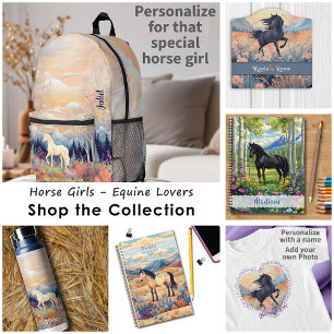 Camiseta Garota do Cavalo Personalizada Negra Selvagem Flor