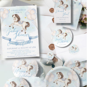 Adesivo Redondo Bebê furioso Pony Blue Balões estrela Aniversário