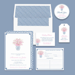 Convite Chinoiserie Chic Pink e Blue Recipiente Card