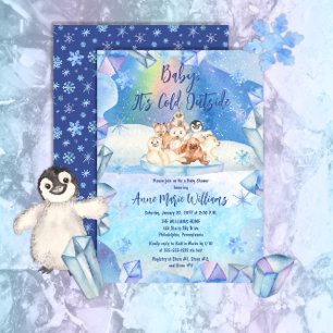 Convite Baby It's Cold Outside Arctic Animals Baby Shower 