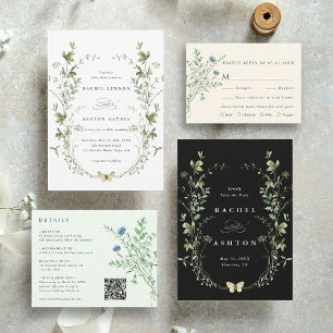 Convite Casamento com flores selvagens Elegant Watercolor