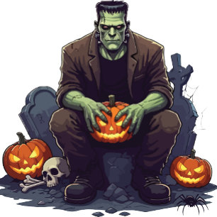 Adesivo Redondo 🖤 Black Frankenstein Halloween Sticker 💀 🎃