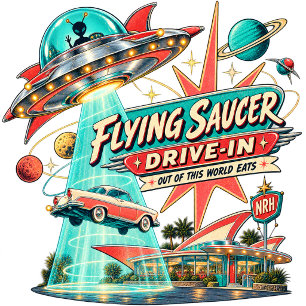 Camiseta Feminina Vintage Flying Saucer Drive-In a