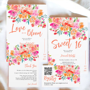 Convite Boho orange floral Sweet 16 anos