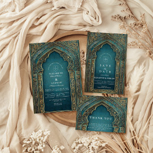 Convite Casamento Islâmico Arco-íris Turquesa