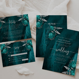 Cartão De Informações Detalhes do Casamento de Script Floral Floral de P
