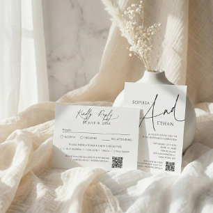 Convite Casamento Branco Casual da Caligrafia Minimalista