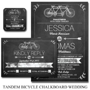 Convite Casamento com Tipografia Tandem Bicycle Chalkboard