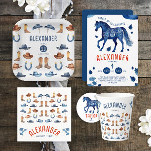 Guardanapo De Papel Nome de Rodeio Vermelho Azul Fofo Cavalo Cowboy Aq