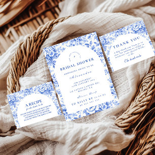 Convite Chá de Bebê de Noiva Floral Azul Vintage