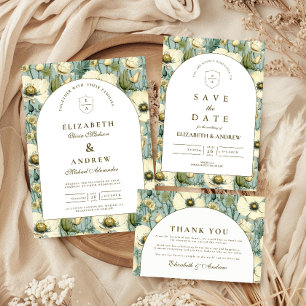 Convite Casamento no Jardim com Arco Floral Azul Empoeirad