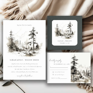 Convite Pine Woods Mountain Landscape Casamento