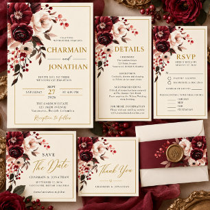 Convite Casamento de Maroon Burgundy Elegante